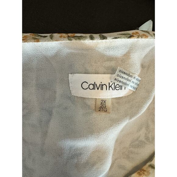 Calvin Klein Women's Floral Ruffle Boho Blouse Size 2X Batwing Sleeves Fairy - Picture 10 of 10